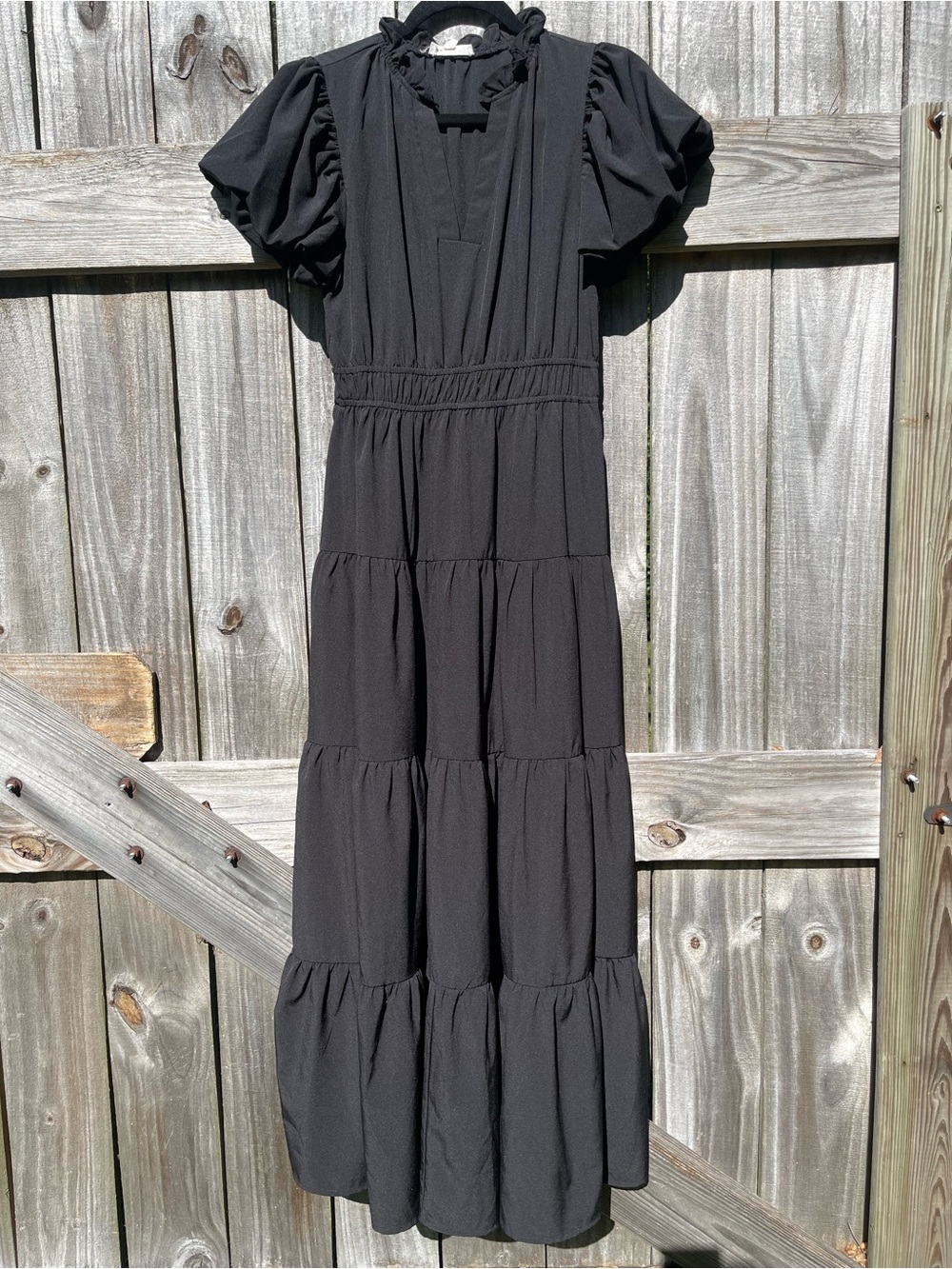 entro Black Tiered Maxi Dress with Puff Sleeves